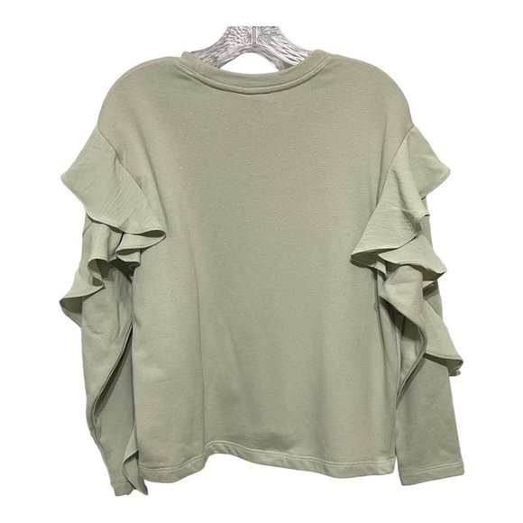 A New Day Medium Green Ruffle Crewneck Sweatshirt NEW WITH TAGS - Picture 4 of 7